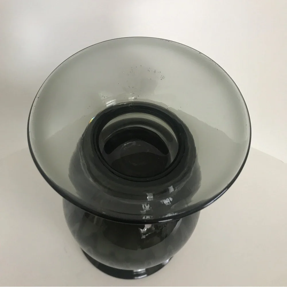 Vintage Wayne Husted Blenko Art Glass Charcoal Gray Ribbed Vase Mid Century